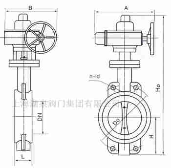 對(duì)夾式電動(dòng)蝶閥外形尺寸，安裝圖